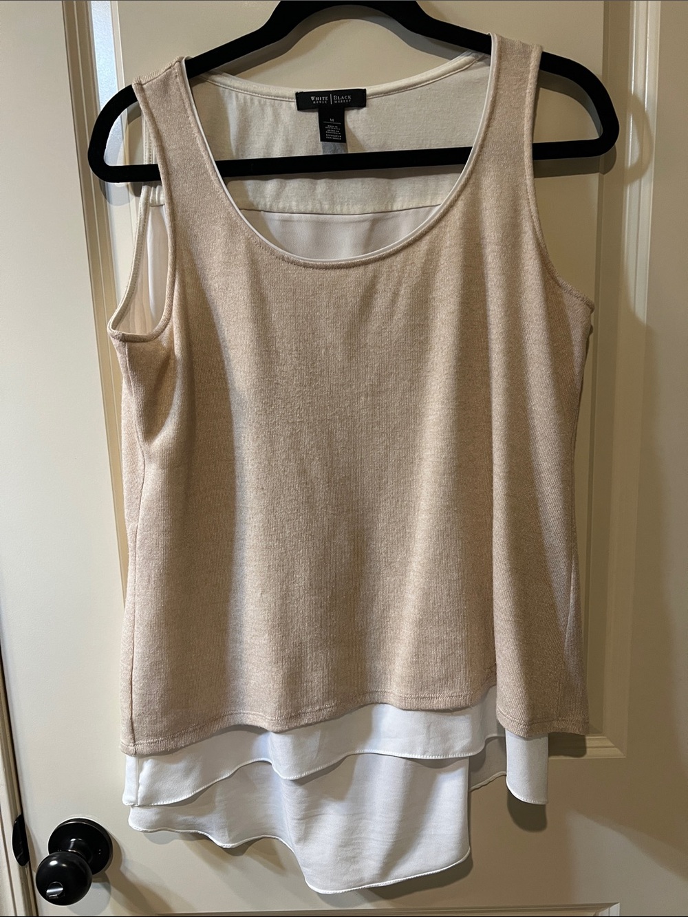 White House Black Market Cream & White Layered Tank Top H174
